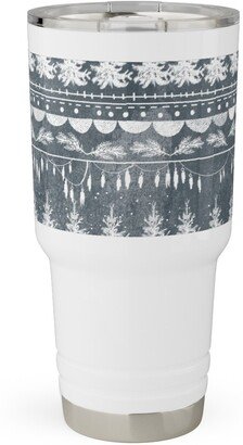 Travel Mugs: Vintage Christmas Stripe Travel Tumbler, 30Oz, Gray