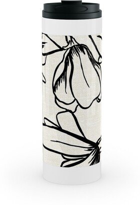 Travel Mugs: Magnolia Garden - Textured - White & Black Stainless Mug, White, 16Oz, Beige