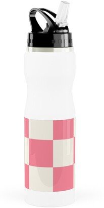 Photo Water Bottles: Checkered Pattern - Pink Stainless Steel Water Bottle With Straw, 25Oz, With Straw, Pink