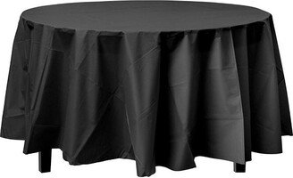 Crown Display Premium Disposable Plastic Tablecloth 84 Inch. Round-Black - 12 Packs