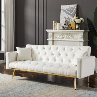 GEROJO Cream White Modern Convertible Folding Futon Sofa Bed, Sleeper Sofa Couch, 3 Adjustable Positions, Cream White