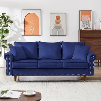 TOSWIN Velvet Sofa Couch with 2 Pillows Modern 3 Seater Sofa with Wood Legs