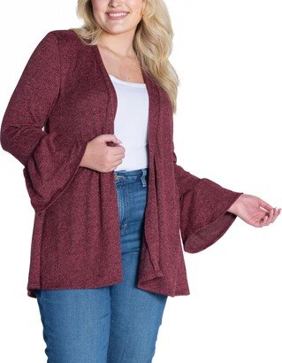 24seven Comfort Apparel Plus Size Bell Sleeve Open Cardigan Sweater