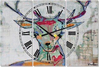 Designart Colorful Deer I Large Cottage 3 Panels Wall Clock - 23