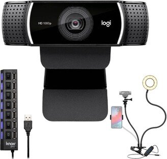 C922 Pro Stream Webcam 1080P Camera With Usb Hub And Selfie Ring Light