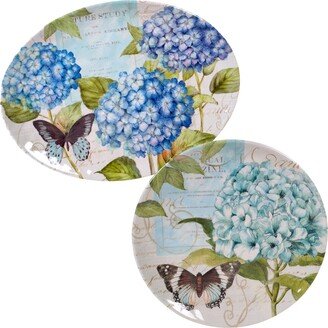 Hydrangea Garden Melamine 2-Pc. Platter Set - Round and Oval - Blue/mulitcolored