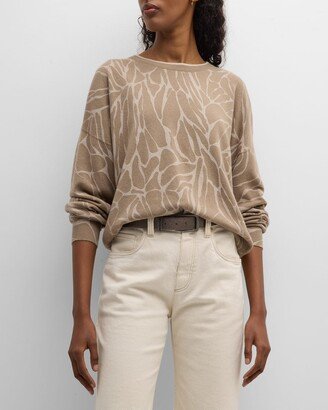 Monili-Trim Root-Print Cashmere Crewneck Sweater