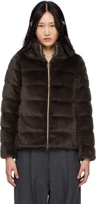 Brown Lady Cape Faux-Fur Down Jacket