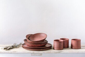 Pink Pottery Dinnerware Set Of 2, Ceramic Plates & Bowl Set, Dinner Serving Bowls, Large Salad