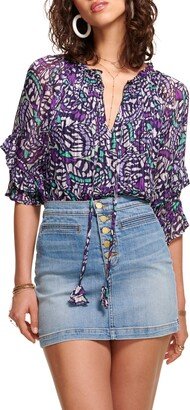 Altyn Butterfly Print Tiered Sleeve Blouse