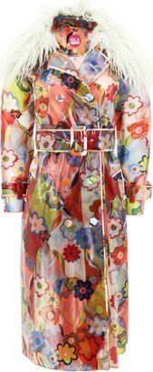 All-Over Floral Print Double-Breasted Trench Coat