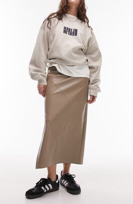 Paneled Faux Leather Midi Skirt