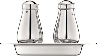 Silver-Plated Jardin D'Eden Salt And Pepper Shakers With Tray