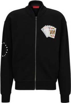 Cotton-terry bomber jacket with playing-card artwork