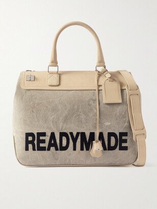 Leather-Trimmed Logo-Embroidered Distressed Waxed-Canvas Duffle Bag