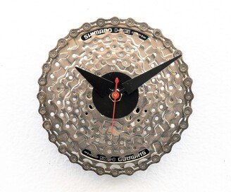 Bicycle Gear Clock, Cycle, Recycle, Bike, Boyfriend, Girlfriend, Unique, Repurpose, Reuse, Chain, Upcycle, Wall, Battery, Sprocket, Cog, Red