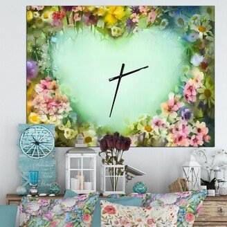 Designart 'Vintage Flowers with Heart Shape' Oversized Traditional Wall CLock