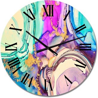 Designart 'Purple And Turquoise Luxury Abstract Fluid Art' Modern wall clock