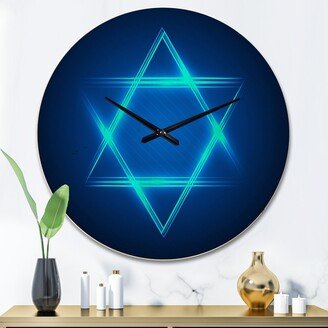 Designart 'Neon Star of David' Modern Wood Wall Clock