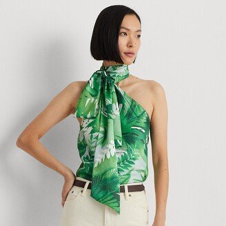 Ralph Lauren Print Charmeuse Tie-Neck Halter Blouse