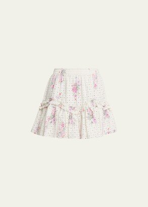 Zartti Floral Eyelet Cotton Mini Skirt