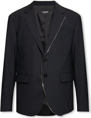 Zip-Detail Single-Breasted Tailored Blazer