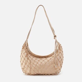 Kira Shoulder Bag in Leather Macrame With Canvas - Mystic Gold