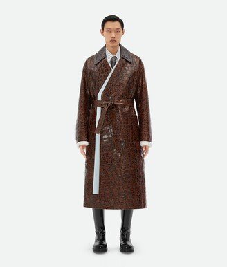 Crocodile-Effect Leather Coat