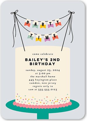 Girl Birthday Invitations: Cake Banner Birthday Invitation, Purple, 5X7, Matte, Signature Smooth Cardstock, Rounded