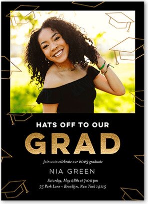 Graduation Invitations: Cap Confetti Graduation Invitation, Black, 5X7, Matte, Signature Smooth Cardstock, Square