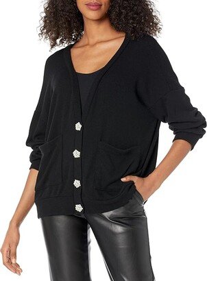 Quimby Oversized Cardigan w/ Crystal Buttons (Black) Women's Clothing