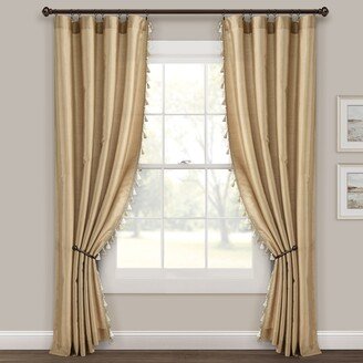 Luxury Regency Faux Silk Two Tone Tassel Window Curtain Panels Set