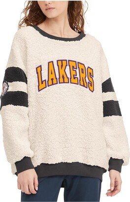 Women's Oatmeal, Black Los Angeles Lakers Mindy Sherpa Pullover Sweatshirt - Oatmeal, Black