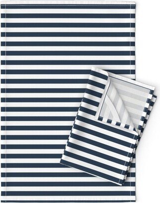 Nautical Stripe Tea Towels | Set Of 2 - Navy & White By Kristeninstitches Dark Blue Linen Cotton Spoonflower