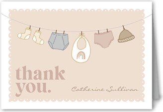 Thank You Cards: Cute Clothesline Thank You Card, Beige, 3X5, Matte, Folded Smooth Cardstock