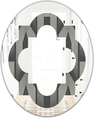 Designart 'Mimimal Black and White Design III' Printed Modern Round or Oval Wall Mirror - Quatrefoil