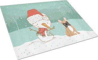 CK2086LCB Fawn French Bulldog Snowman Christmas Glass Cutting Board