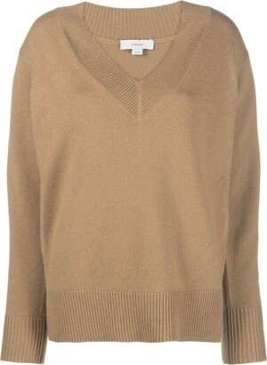 V-neck draped-sleeve jumper