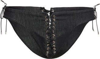 Lace-up cotton denim briefs