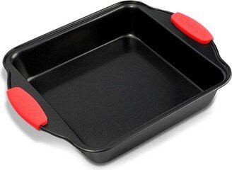 Non-Stick Square Pan - Deluxe Nonstick Gray Coating Inside and Outside with Red Silicone Handles