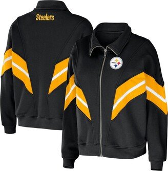 Women's Wear by Erin Andrews Black Pittsburgh Steelers Plus Size Yarn Dye Stripe Full-Zip Jacket