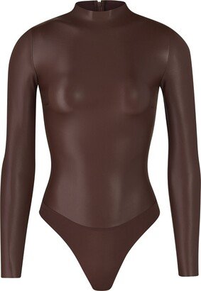 Faux Leather Mock Neck Bodysuit | Cocoa