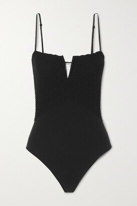 Plissé-knit Bodysuit - Black