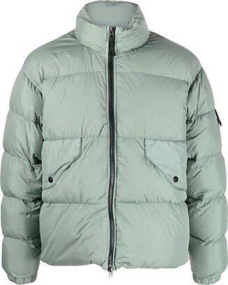 Crinkle Reps Compass-badge puffer jacket
