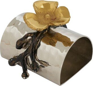 Saro Lifestyle Hammered Napkin Rings With Gold Flower (Set of 4)