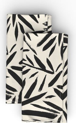 Cloth Napkins: Brushstroke Leaves - Black And Cream Cloth Napkin, Longleaf Sateen Grand, Beige