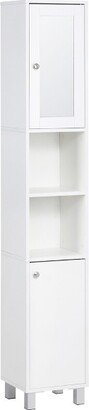 kleankin Tall Bathroom Storage Cabinet with Mirror, Wooden Freestanding Tower Cabinet with Adjustable Shelves, for Bathroom, or Living Room, White