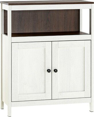 kleankin Modern Bathroom Storage Cabinet, Free Standing Bathroom Cabinet, Open Compartment and Cupboard with Adjustable Shelf, White and Walnut