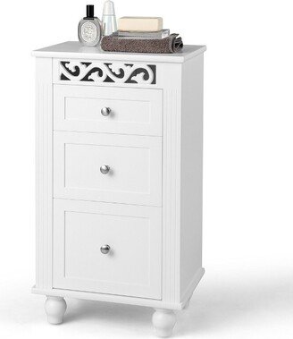 Tangkula Bathroom Floor Cabinet Storage Organizer Nightstand Carved Design w/ 3 Drawers