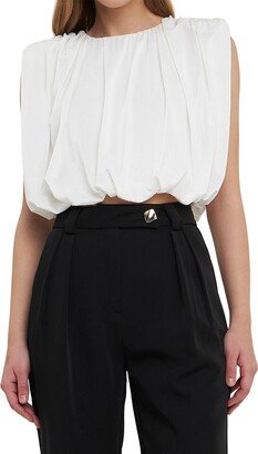 Shirred Shoulder Cropped Top